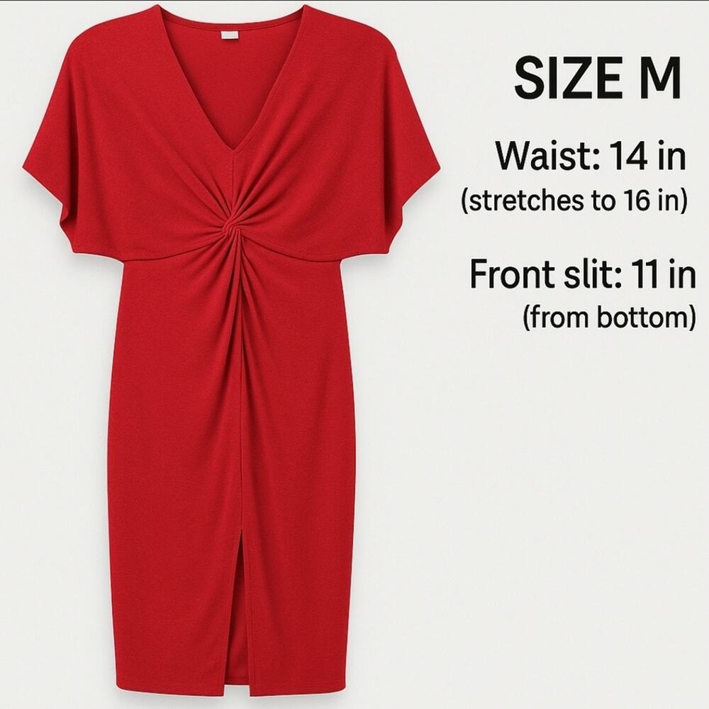 Red Batwing Knot Front Dress – Size M
